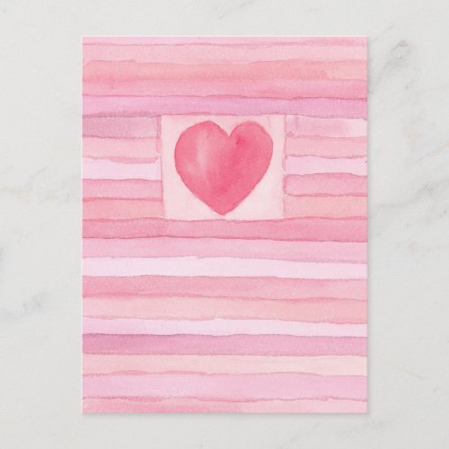 Valentine Hearts and Stripes Pastel Pink Holiday Postcard