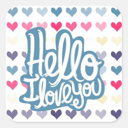 Valentine Hearts Blue Hello I Love You Square Sticker