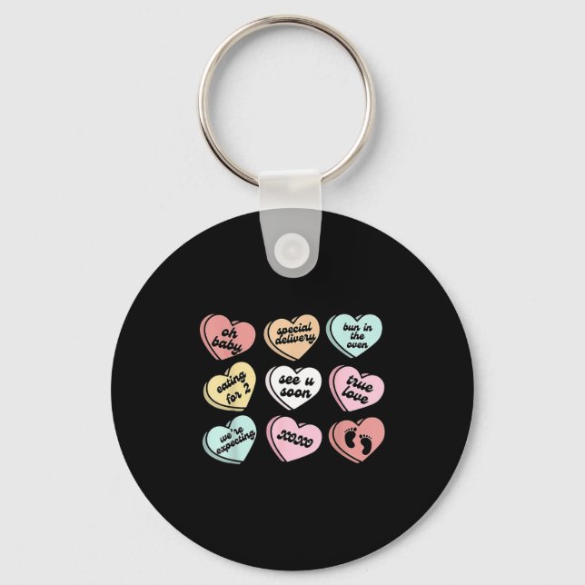 Valentine Hearts Candy Pregnancy Announcement Baby Keychain (Front)