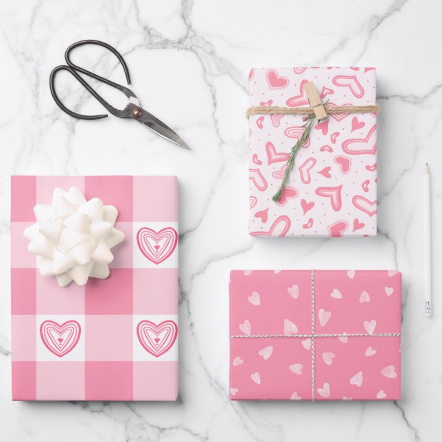 Valentine Hearts collection Wrapping Paper Sheets (Front)