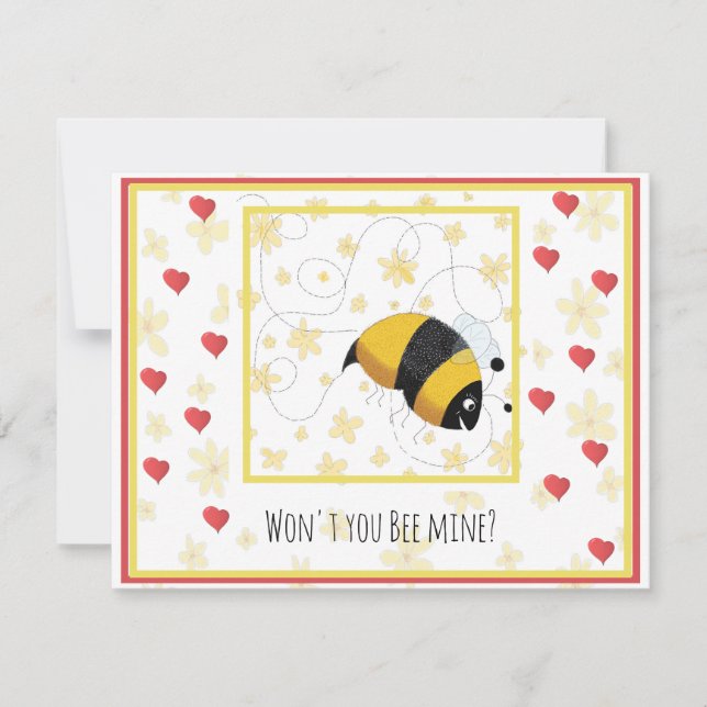 Valentine Hearts Cute Bumblebee to Customize Holiday Card (Front)