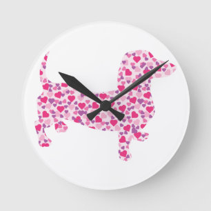 Valentine Hearts Dachshund Round Clock