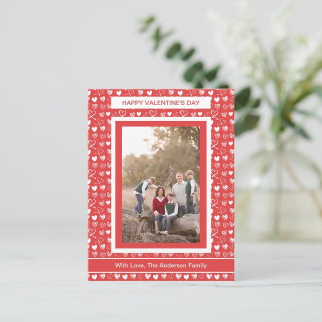 Valentine hearts drawing family photo postcard (Standing Front)