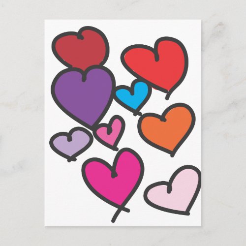 Valentine hearts drawn colorful love holiday postcard