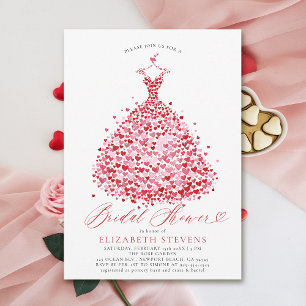 Valentine Hearts Dress Elegant Red Bridal Shower Invitation