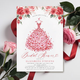 Valentine Hearts Dress Red Roses Bridal Shower Invitation