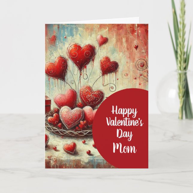 Valentine Hearts for Mom  Holiday Greeting  Card (Front)