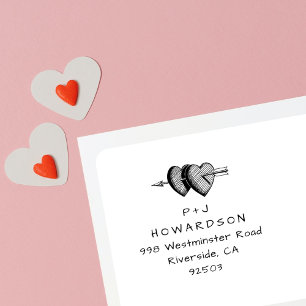 Valentine Hearts Hand-drawn Wedding Return Address Rubber Stamp