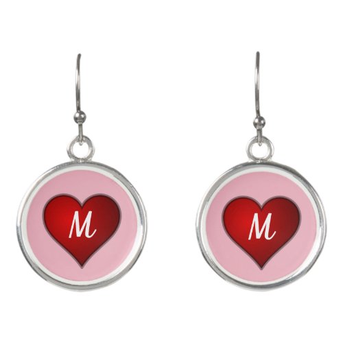 Valentine Hearts in Pink and Red Monogram Earrings