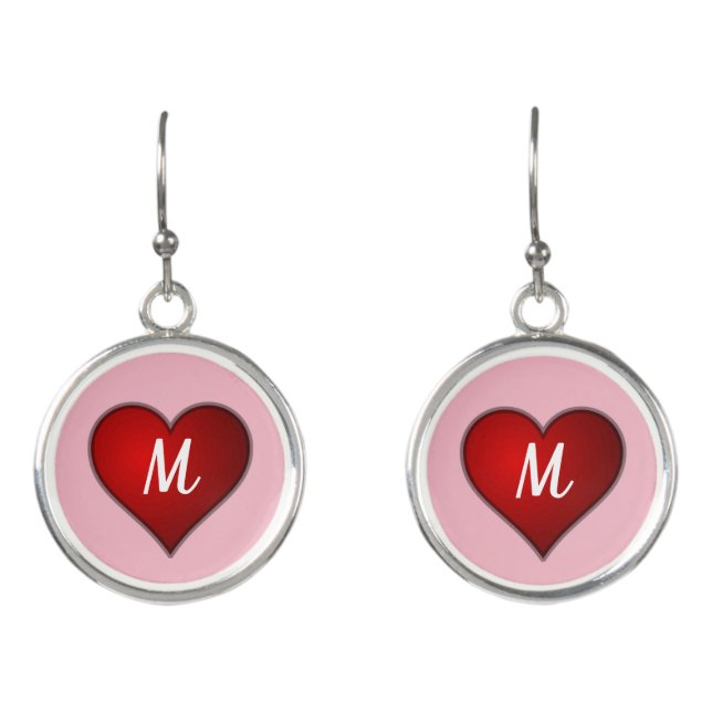 Valentine Hearts in Pink and Red Monogram Earrings (Front)