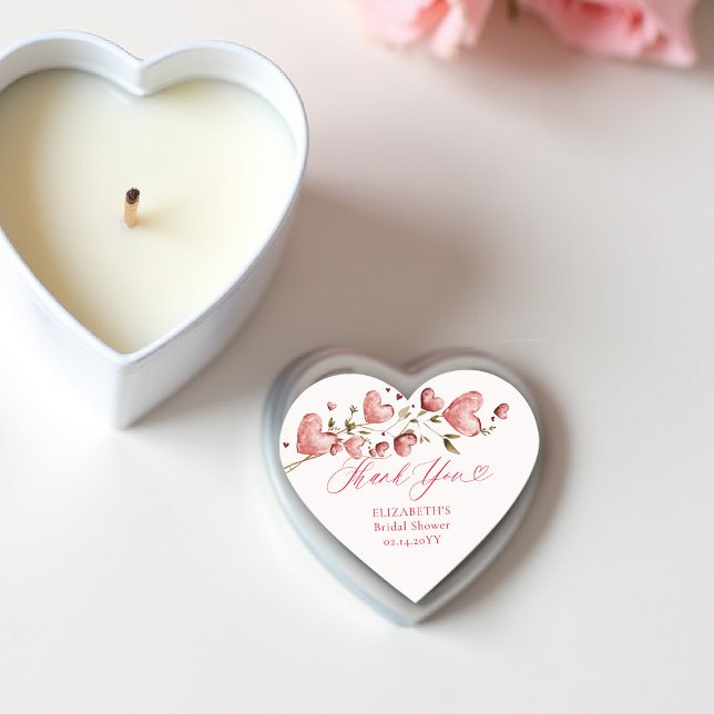 Valentine Hearts Love Garden Pink Bridal Shower Heart Sticker (valentine bridal shower heart sticker watercolor hearts vine romantic lovebirds february love in air)