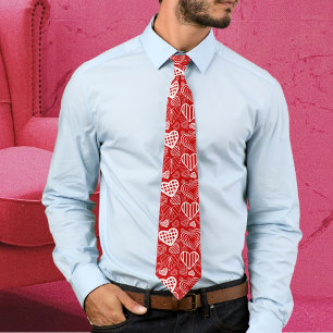 Valentine Hearts Love Red White Neck Tie
