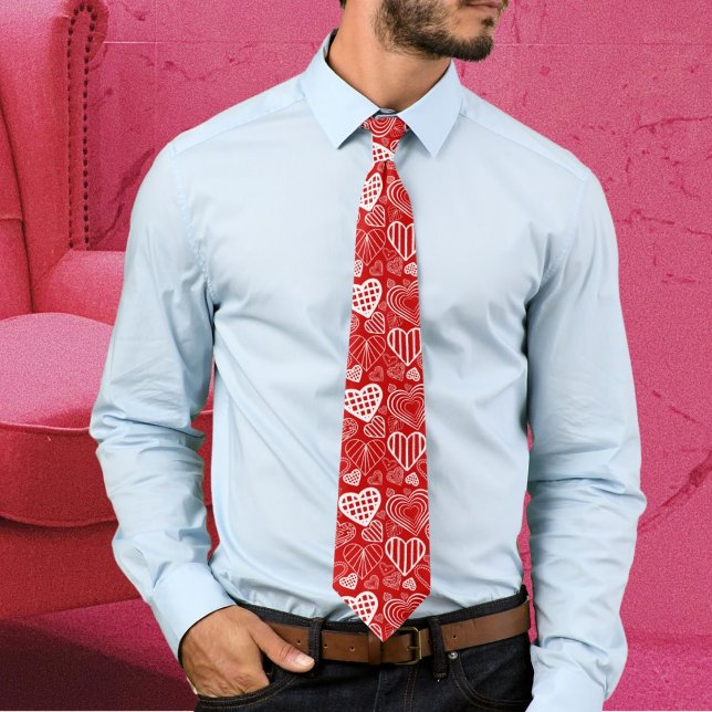 Valentine Hearts Love Red White Neck Tie (Creator Uploaded)