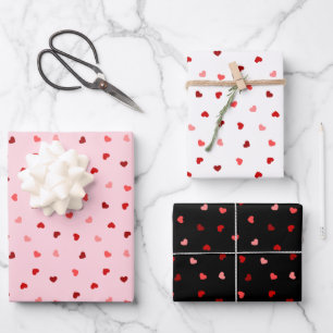 Valentine Hearts on Pink, White and Black Wrapping Paper Sheets