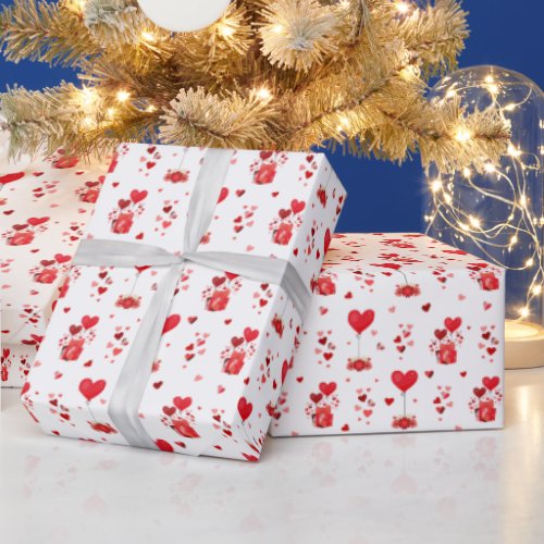 Valentine Hearts on White Wrapping Paper