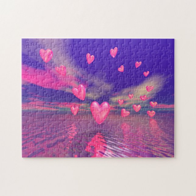 Valentine Hearts over Water Jigsaw Puzzle (Horizontal)