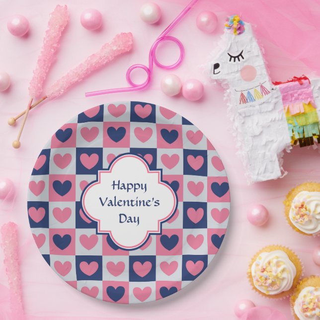 Valentine Hearts Pattern Paper Plates (Party)