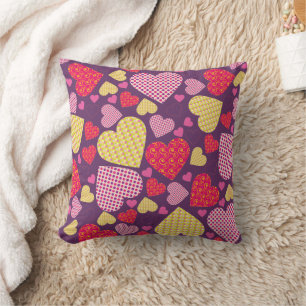 Valentine Hearts Pattern Purple Throw Pillow