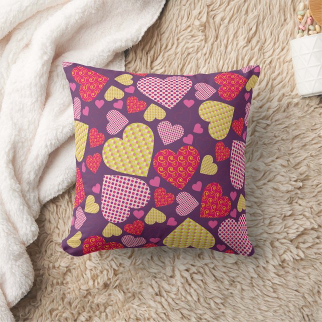 Valentine Hearts Pattern Purple Throw Pillow (Blanket)