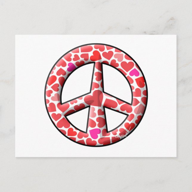 Valentine Hearts Peace Sign Holiday Postcard (Front)