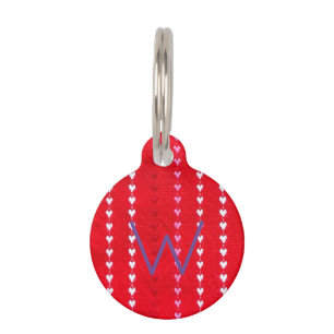 Valentine Hearts Pet Initial Name Number Red Fun ID Tag