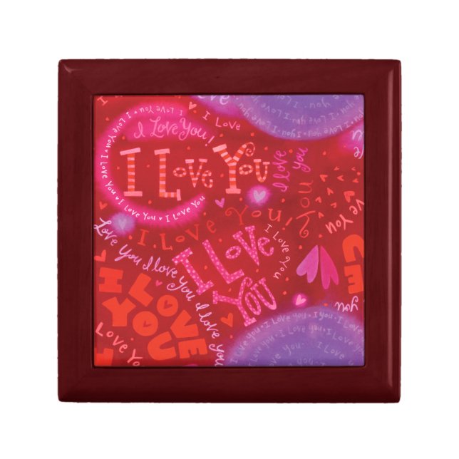 Valentine Hearts Pink Red I Love You Typography Gift Box (Front)
