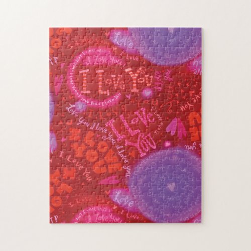 Valentine Hearts Pink Red I Love You Typography Jigsaw Puzzle