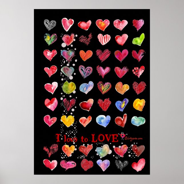 Valentine Hearts Poster in Black (Front)