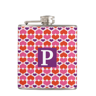 Valentine Hearts Quilt Monogram Hip Flask
