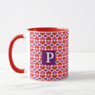 Valentine Hearts Quilt Monogram Mug