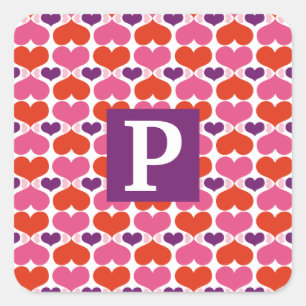 Valentine Hearts Quilt Monogram Square Sticker