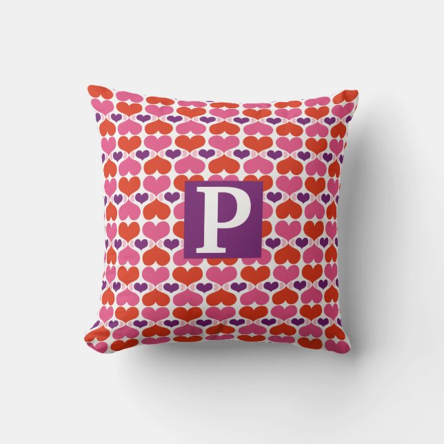 Valentine Hearts Quilt Monogram Throw Pillow (Front)