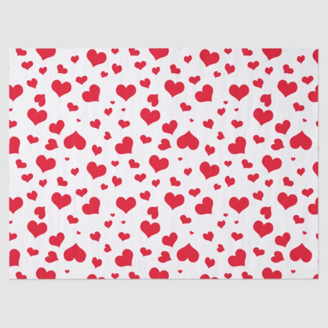Valentine Hearts Random Pattern red/White Tissue Paper (Front)