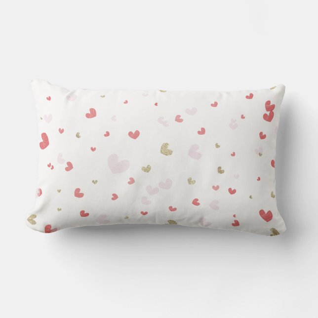 Valentine Hearts Red Pink & Gold Lumbar Pillow (Front)