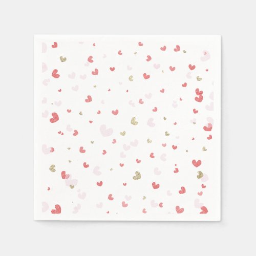 Valentine Hearts Red Pink  Gold Party Napkins