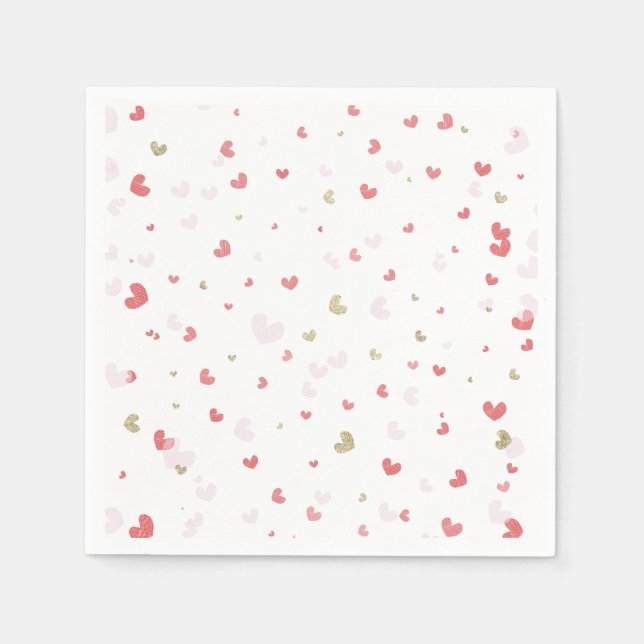 Valentine Hearts Red Pink & Gold Party Napkins (Front)