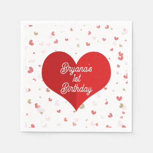 Valentine Hearts Red Pink & Gold Party Napkins