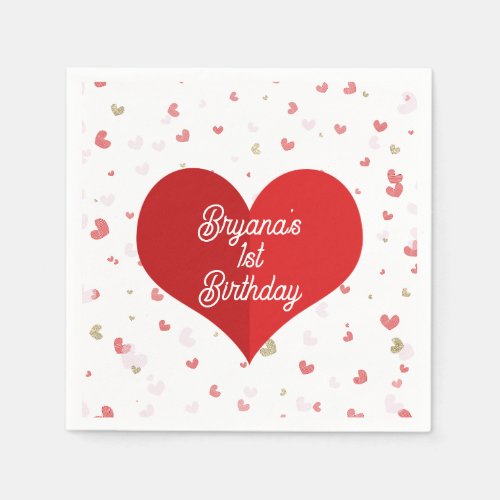 Valentine Hearts Red Pink  Gold Party Napkins