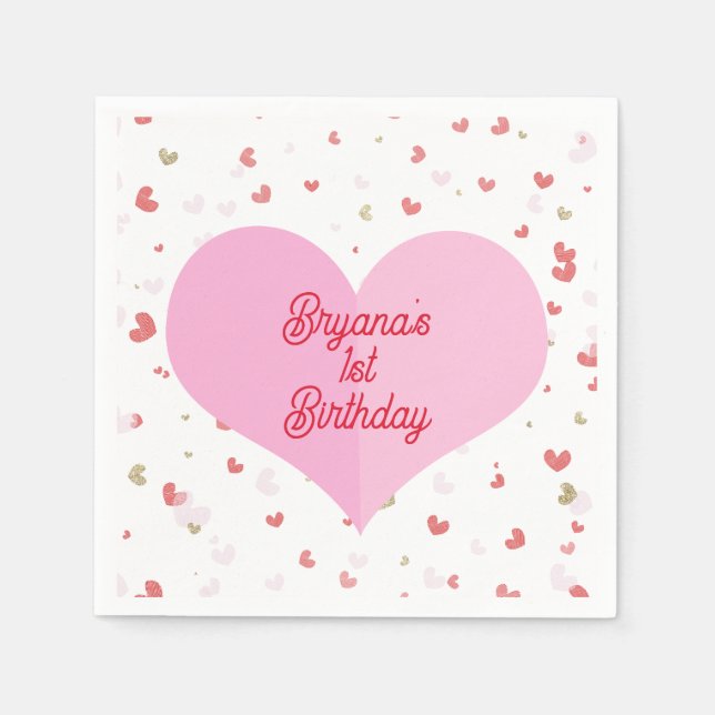 Valentine Hearts Red Pink & Gold Party Napkins (Front)