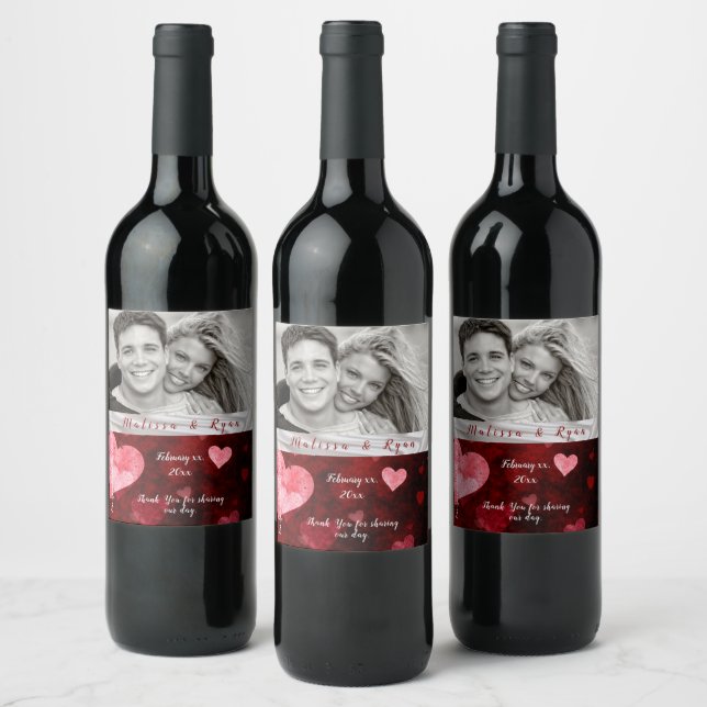 Valentine Hearts Silver Ribbon  Wine Label (Bottles)