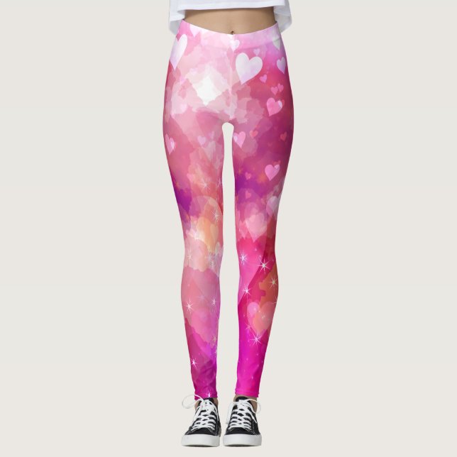 Valentine Hearts sparkle pink cloud Leggings (Front)