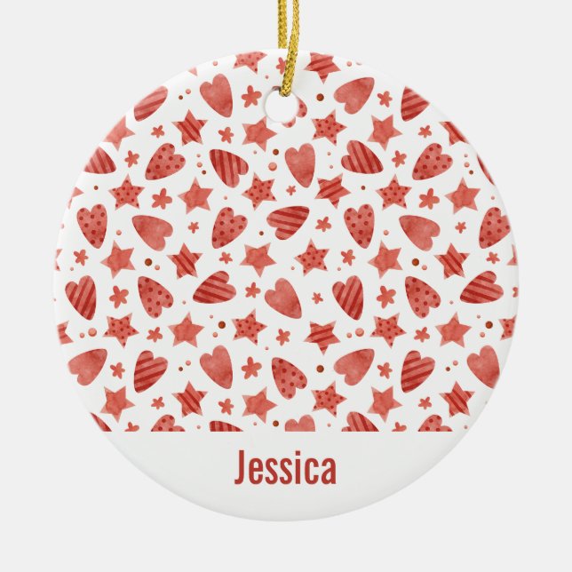 Valentine Hearts & Stars Pattern Ornament (Front)