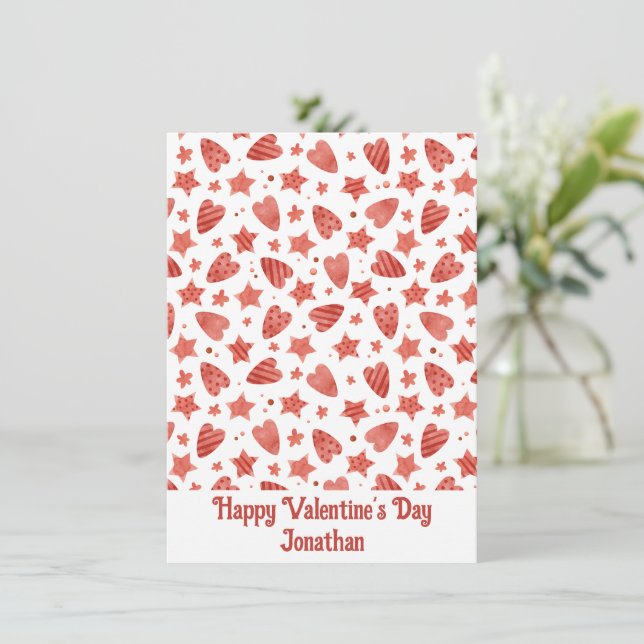 Valentine Hearts & Stars Personalized Card (Standing Front)