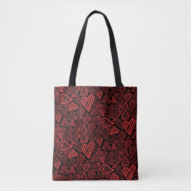 Valentine_hearts tote black  bag (Front)