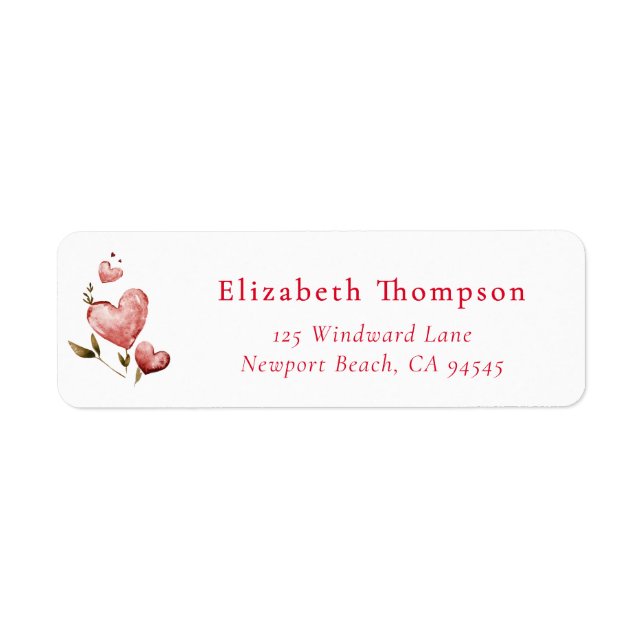 Valentine Hearts Whimsical Watercolor Elegant Chic Label (Front)