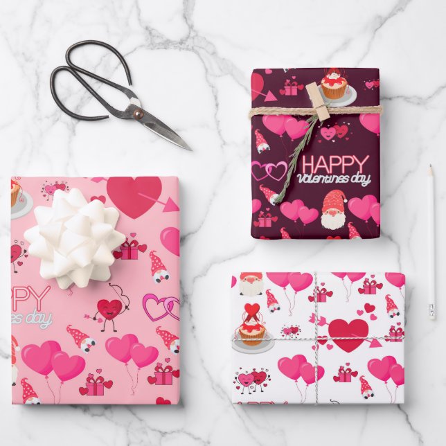 Valentine Hearts Wrapping Paper Sheets (Front)