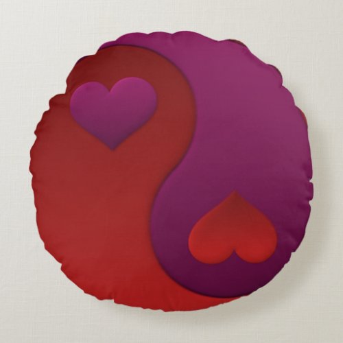 Valentine Hearts Yin Yang Round Pillow