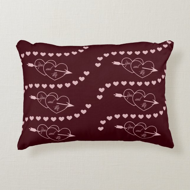 Valentine Hearts You & Me Burgundy and Pink Accent Pillow (Front)