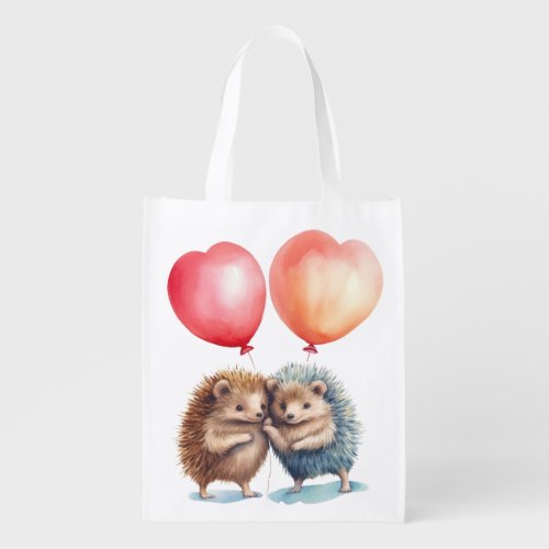 Valentine Hedgehog Couple Heart Gift  Reusable  Grocery Bag