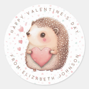 Valentine Hedgehog Personalized Round Stickers